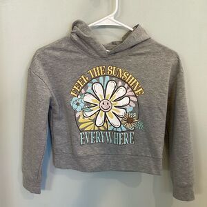 Girls Cropped Graphic Gray Hoodie